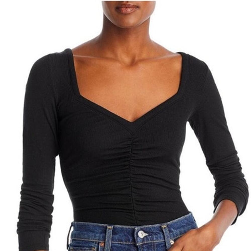 PAIGE Annalisa Long Sleeve Ruched‎ Top in Black Size XS